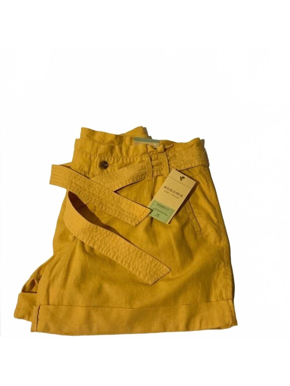 Sonoma Lifestyle Shorts Women's 14 Paperbag Waist Linen Cotton Cuffed Belt NWT